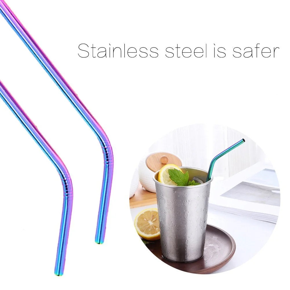 Multicolor Reusable Stainless Steel Straws Bent Straw Drinking Metal Straws [Random Color] - 4Pcs - 3