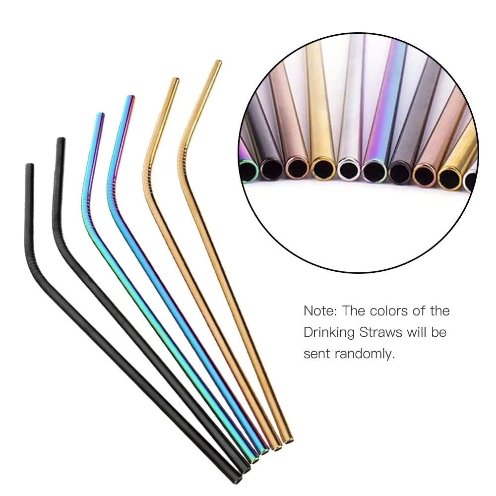 Multicolor Reusable Stainless Steel Straws Bent Straw Drinking Metal Straws [Random Color] - 4Pcs - 4
