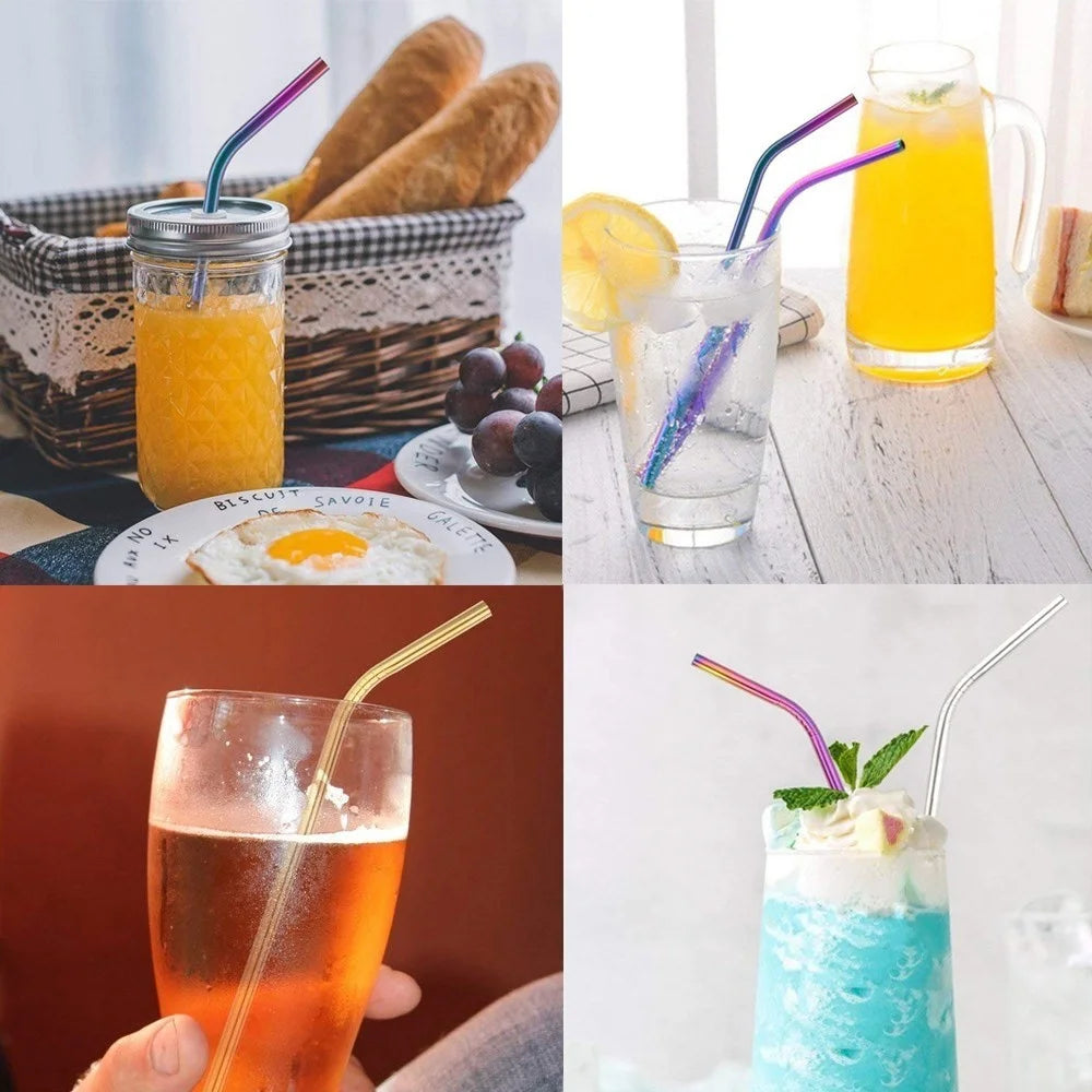 Multicolor Reusable Stainless Steel Straws Bent Straw Drinking Metal Straws [Random Color] - 4Pcs - 5
