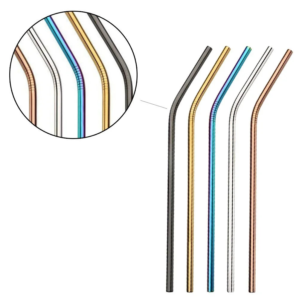 Multicolor Reusable Stainless Steel Straws Bent Straw Drinking Metal Straws [Random Color] - 4Pcs - 6