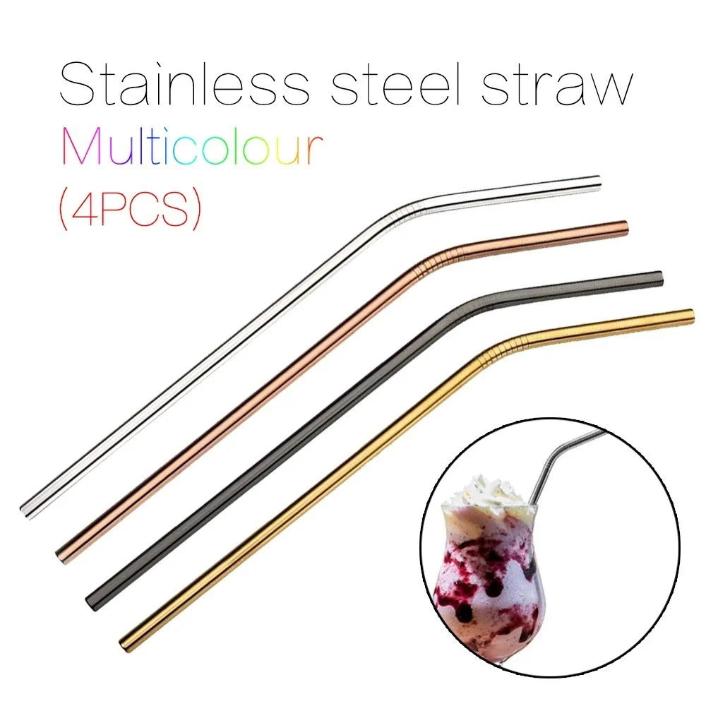Multicolor Reusable Stainless Steel Straws Bent Straw Drinking Metal Straws [Random Color] - 4Pcs - 7