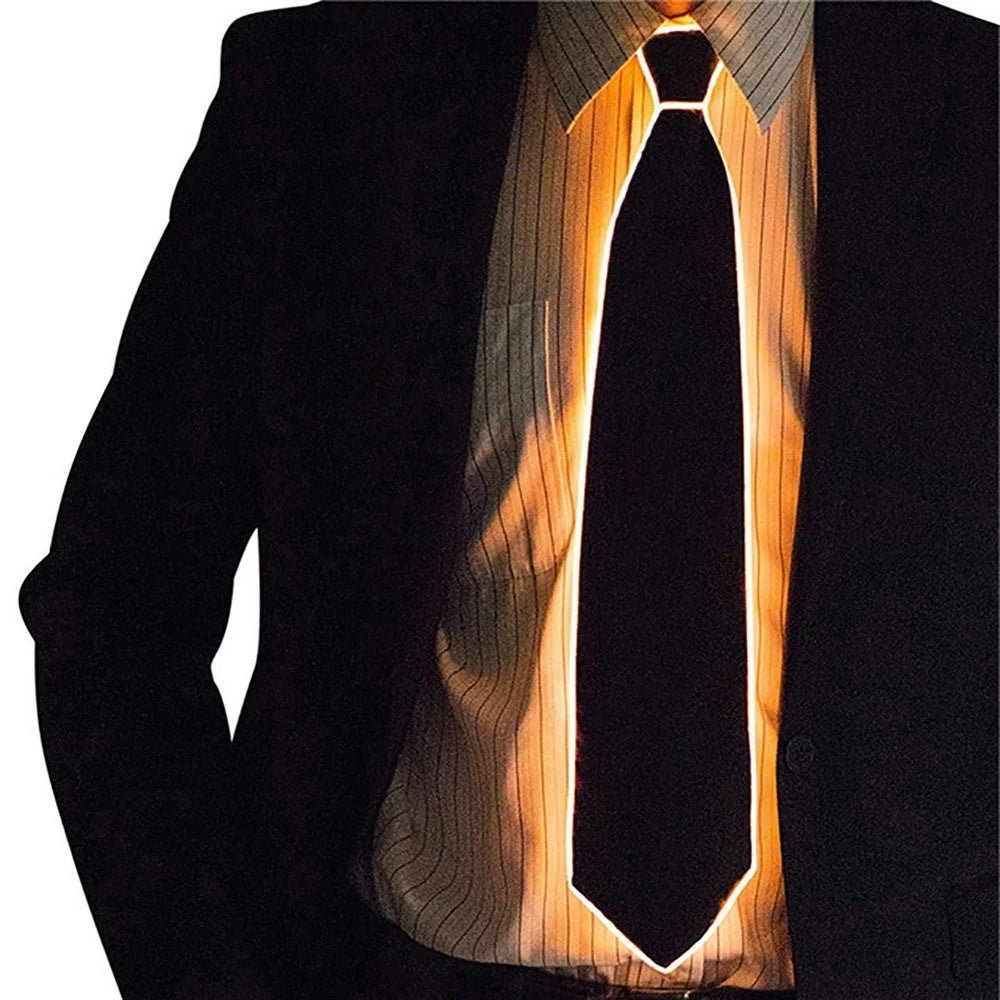 Wire Tie Flashing Cosplay LED Tie Costume Necktie Glowing DJ Bar Dance Carnival Party Masks Cool Props - Orange - 1