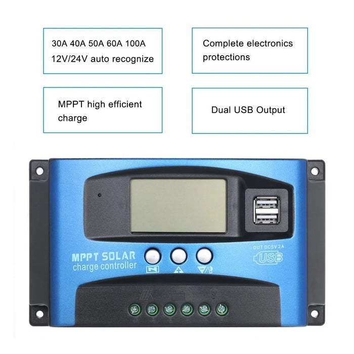 100A MPPT Solar Charge Controller 12V/24V Solar Panel Regulator with LCD Display Dual USB Multiple Load Control Modes - 4