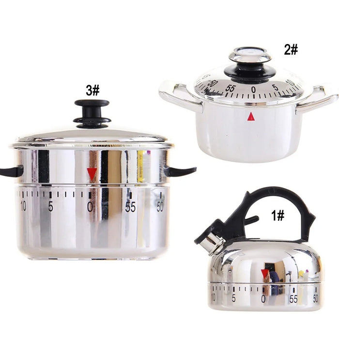 Stainless Steel Kitchen 60 Minutes Timer Clock Teapot Clockwork Cooking - Type 2 - 2