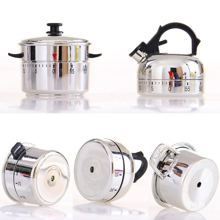 Stainless Steel Kitchen 60 Minutes Timer Clock Teapot Clockwork Cooking - Type 2 - 6