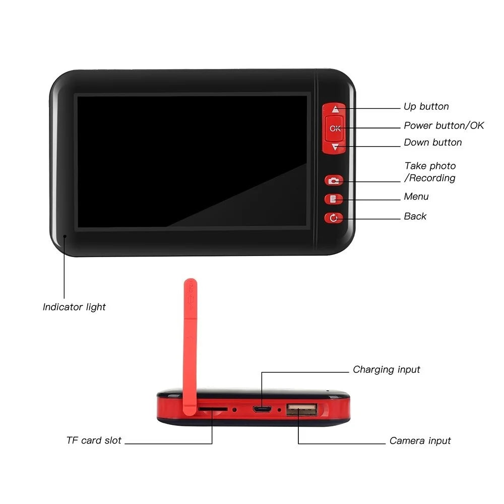 P20 4.3-inch Screen Industrial Endoscope Borescope Inspection Camera 8-LED 8mm Lens 1080P Display Screen - 10m Semi-rigid Cable - 2