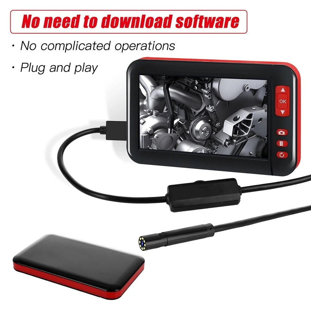 P20 4.3-inch Screen Industrial Endoscope Borescope Inspection Camera 8-LED 8mm Lens 1080P Display Screen - 10m Semi-rigid Cable - 4
