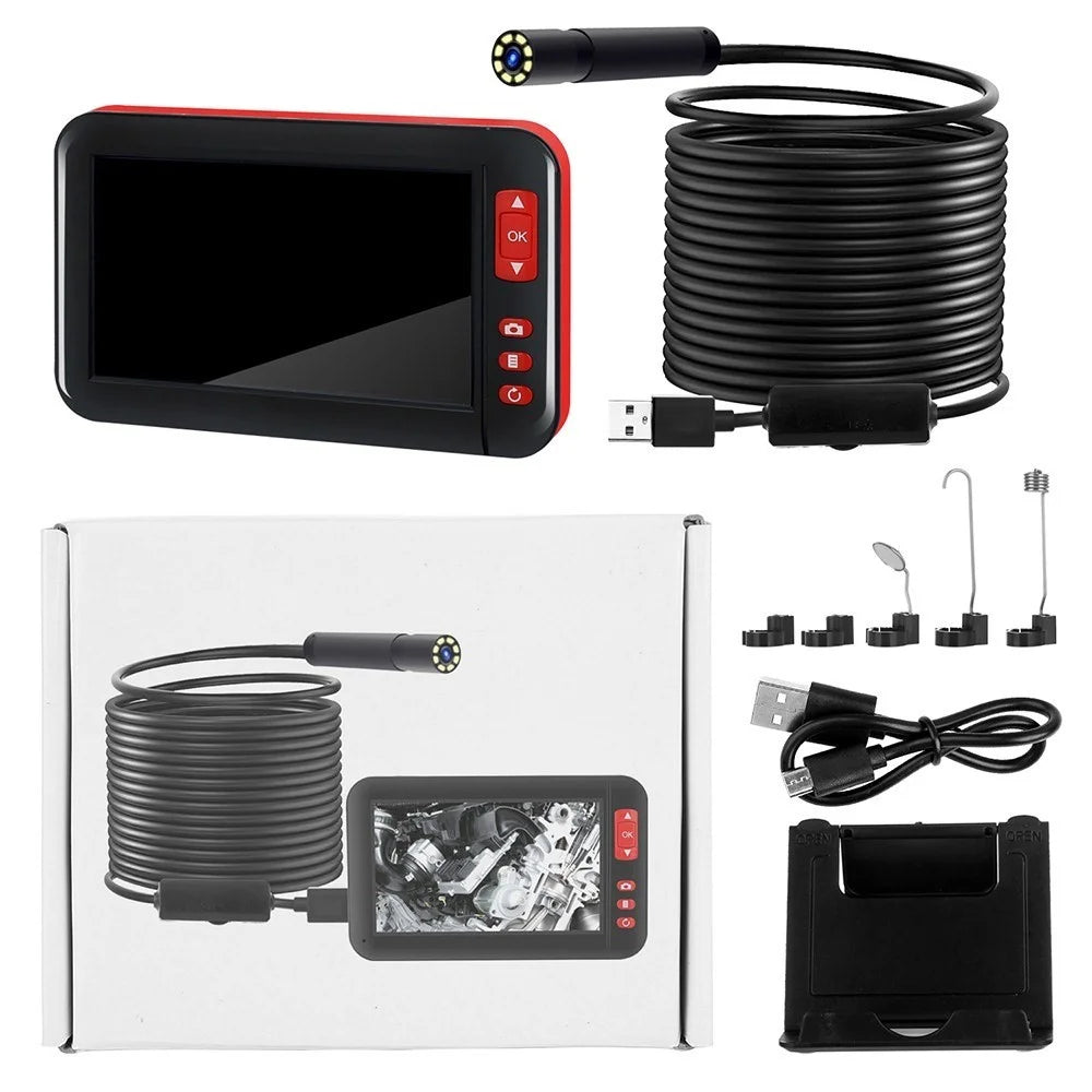 P20 4.3-inch Screen Industrial Endoscope Borescope Inspection Camera 8-LED 8mm Lens 1080P Display Screen - 10m Semi-rigid Cable - 5