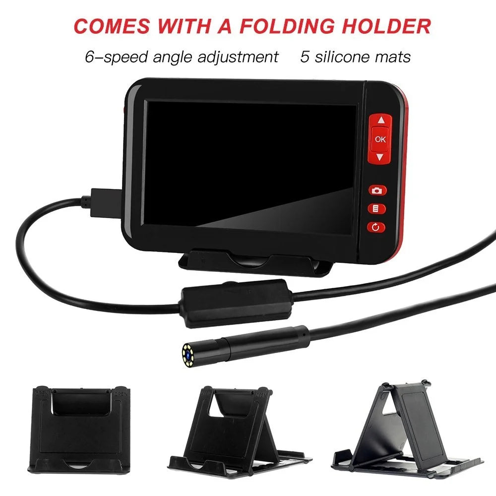 P20 4.3-inch Screen Industrial Endoscope Borescope Inspection Camera 8-LED 8mm Lens 1080P Display Screen - 10m Semi-rigid Cable - 7