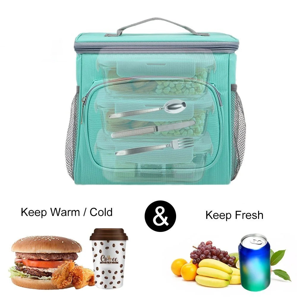 Thermal Insulated Lunch Bag Tote Box Picnic Tote Travel Accessory Organizer Tool - Dark Blue - 4