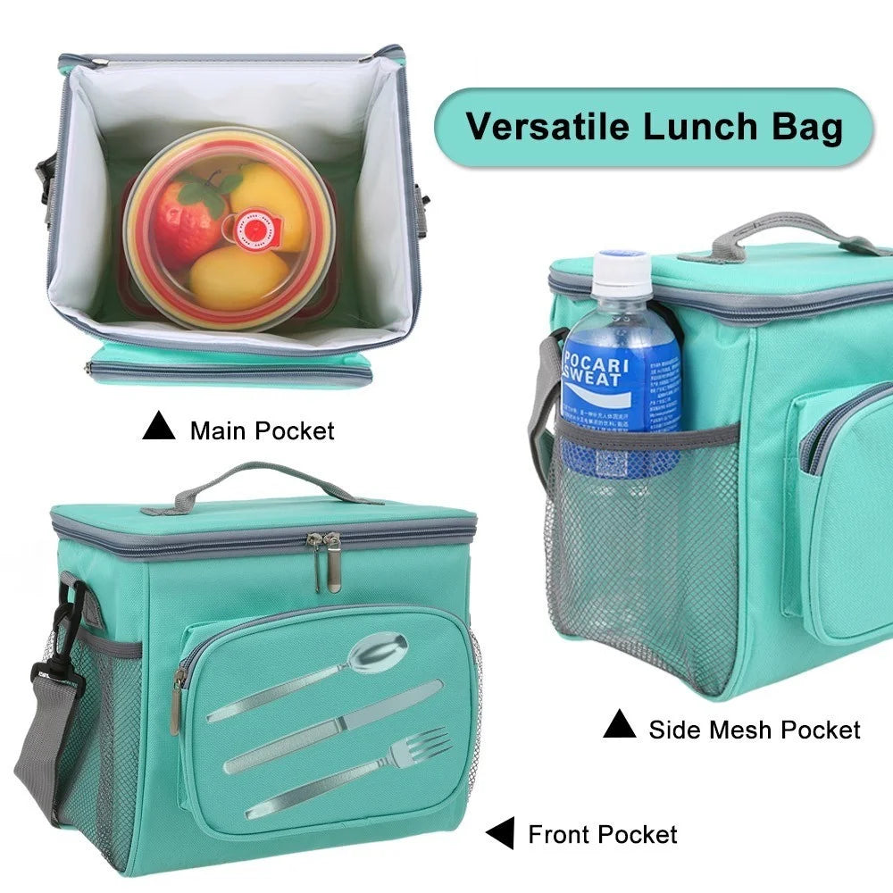 Thermal Insulated Lunch Bag Tote Box Picnic Tote Travel Accessory Organizer Tool - Dark Blue - 5