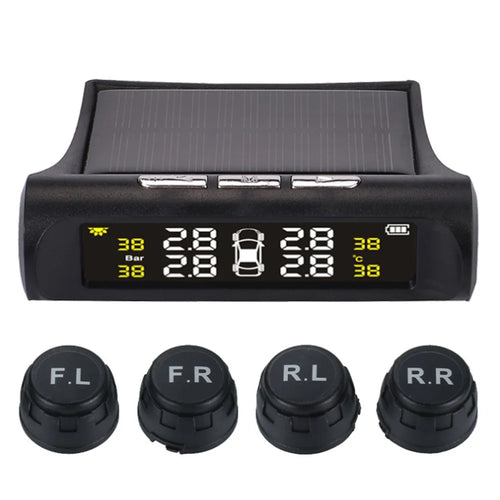 Car TPMS Tire Pressure Monitoring System with 4 External Sensor Solar Charging HD Digital LCD Display Auto Alarm System - 1