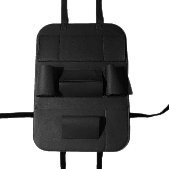 PU Leather Car Seat Back Organizer Backseat Storage Box - Black - 1