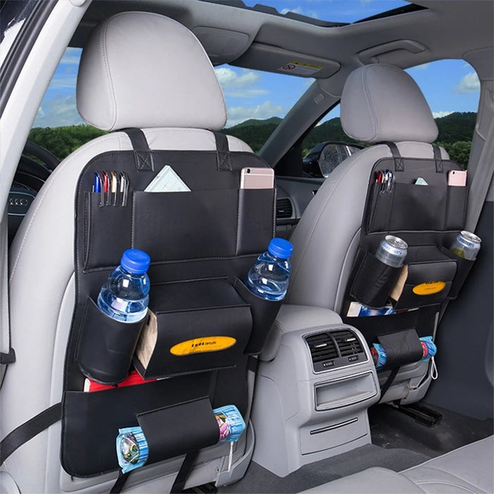 PU Leather Car Seat Back Organizer Backseat Storage Box - Black - 2