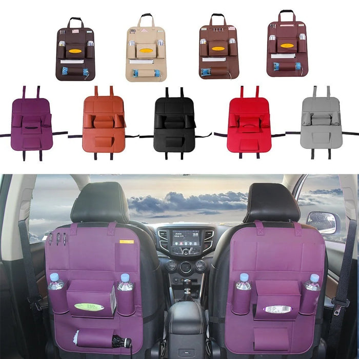 PU Leather Car Seat Back Organizer Backseat Storage Box - Black - 5