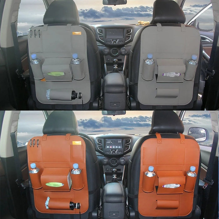 PU Leather Car Seat Back Organizer Backseat Storage Box - Black - 6