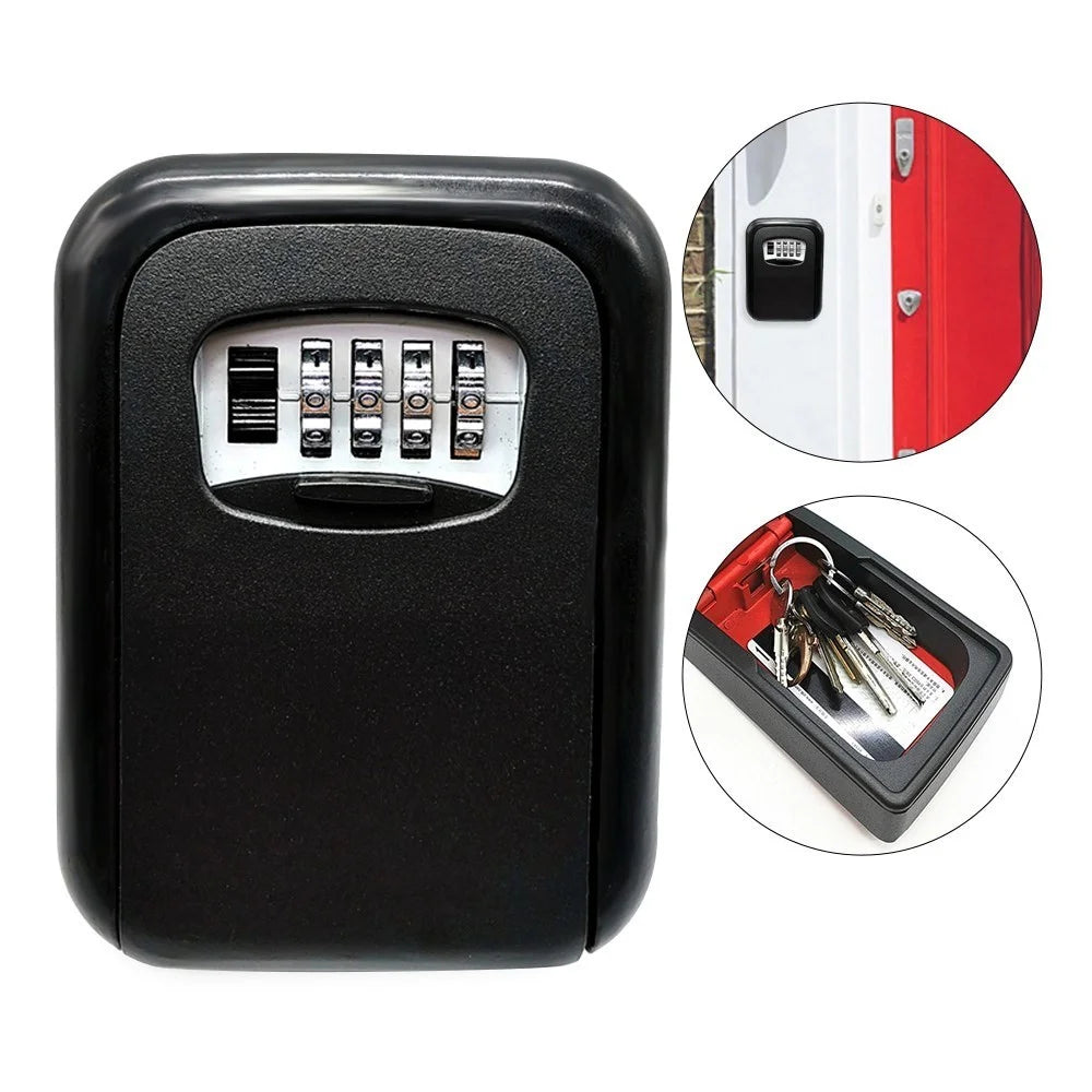 4-Digit Combination Lock Wall Mounted Key Storage Box Security Car Home Key Safe Box - Black - 1