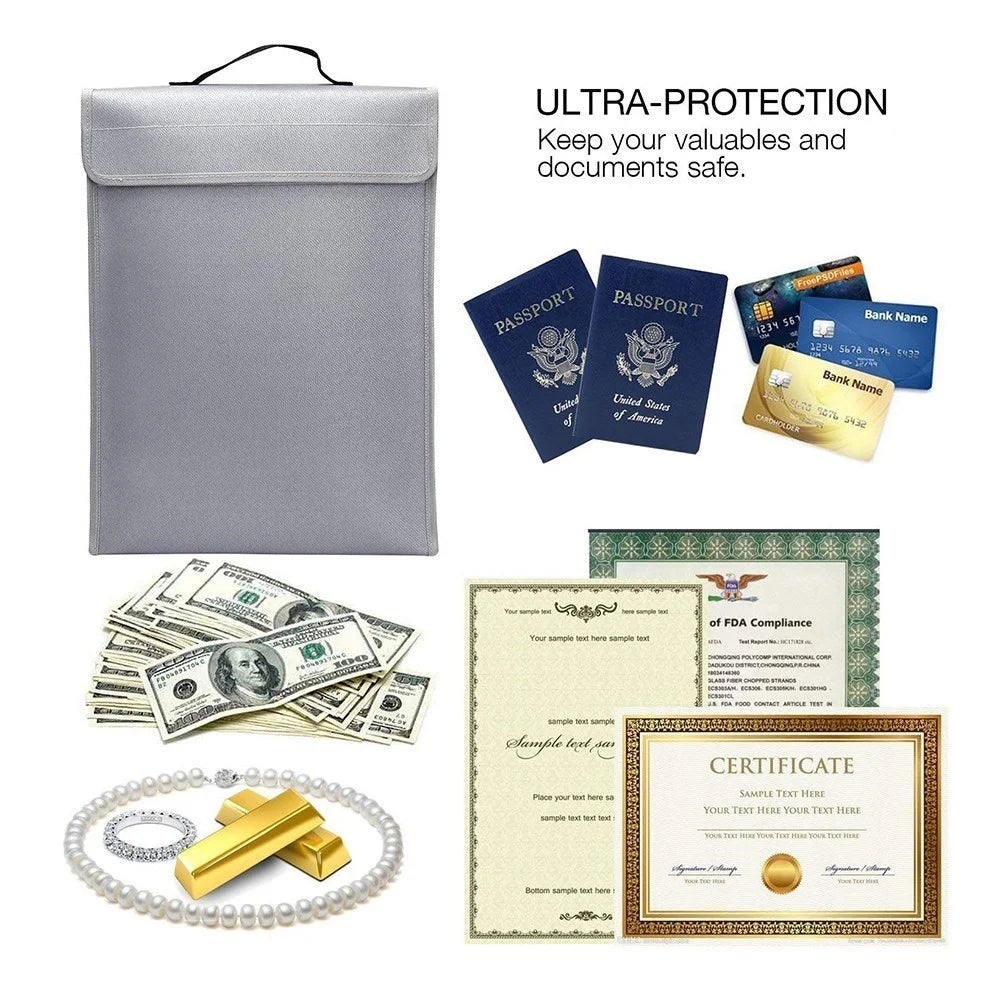 Fireproof Document Bag Document Holder Pouch Home Office Safe Bag Fire & Water Resistant File Folder Safe Storage for Laptop Jewelry Cash Valuables 400 * 300 * 65mm - 6