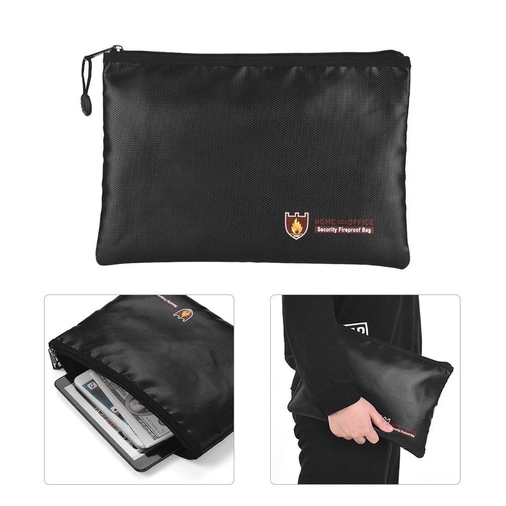 Fireproof Document Bag Waterproof Money Bag Pouch Document Holder Zipper Closure Storage - M - 1