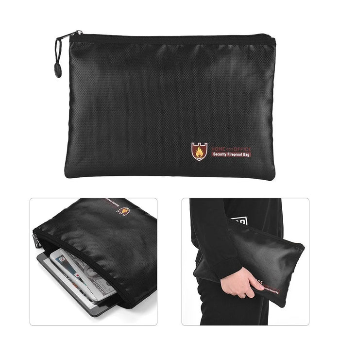 Fireproof Document Bag Waterproof Money Bag Pouch Document Holder Zipper Closure Storage - M - 1