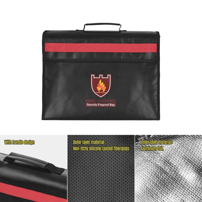 Large Fireproof Document Bag Waterproof Document Holder with Shoulder Strap Handle Safe Storage Bag Pouch - 2