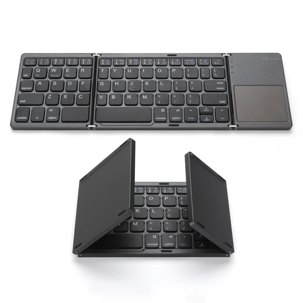 Wireless Bluetooth-Compatible Keyboard Mini Tri-Fold Keyboard with Touchpad for Tablet Phone Computer - Black - 1