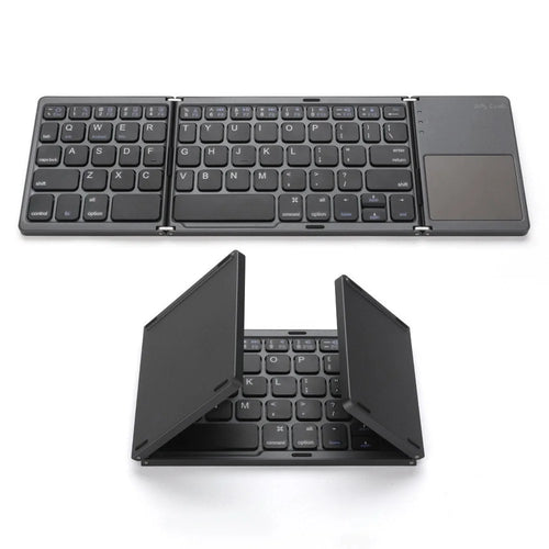 Wireless Bluetooth-Compatible Keyboard Mini Tri-Fold Keyboard with Touchpad for Tablet Phone Computer - Black - 1