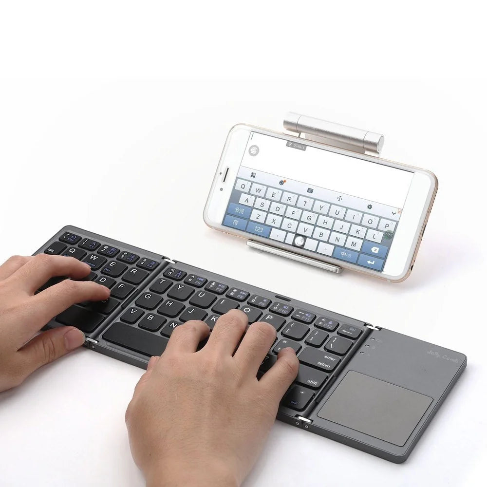 Wireless Bluetooth-Compatible Keyboard Mini Tri-Fold Keyboard with Touchpad for Tablet Phone Computer - Black - 3