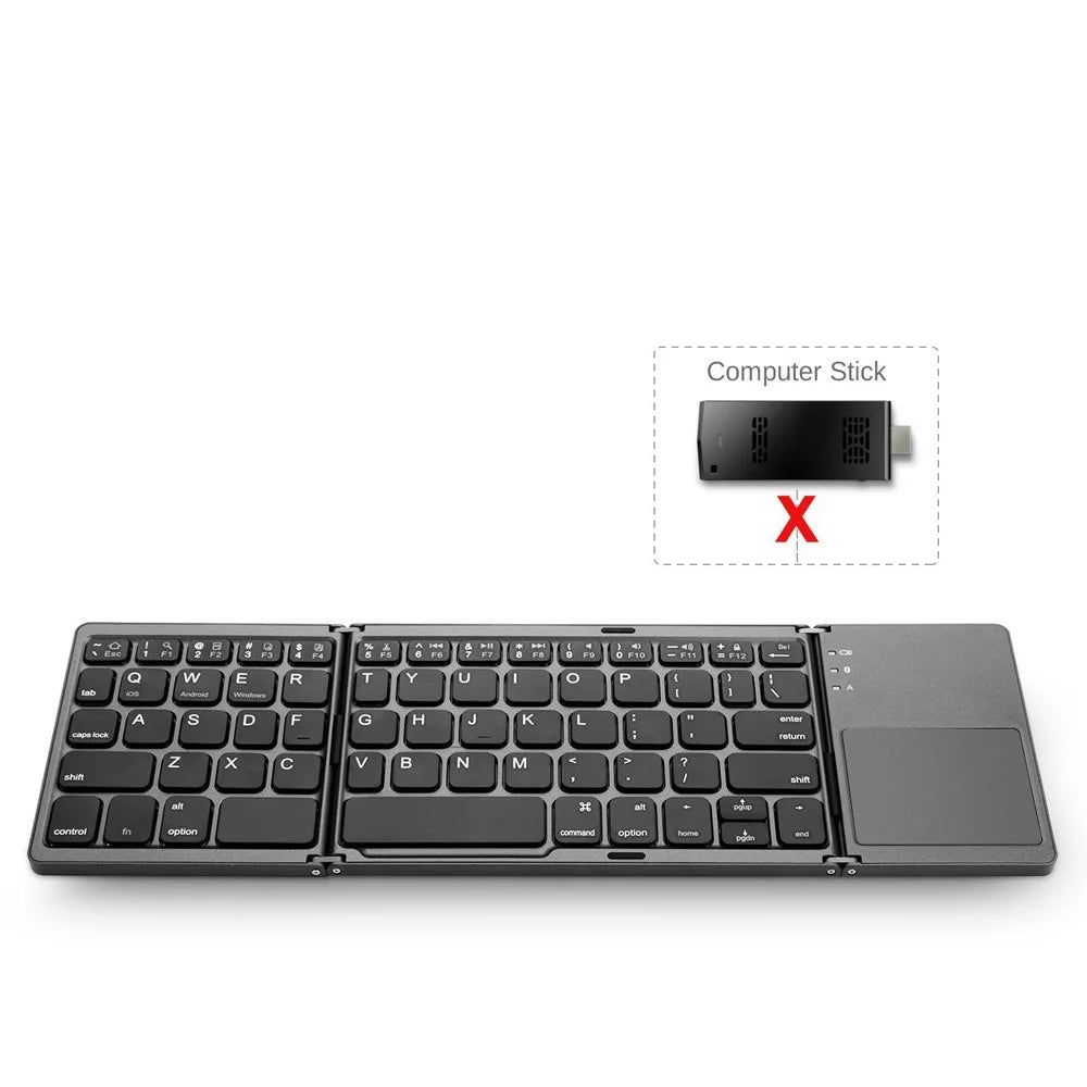 Wireless Bluetooth-Compatible Keyboard Mini Tri-Fold Keyboard with Touchpad for Tablet Phone Computer - Black - 4