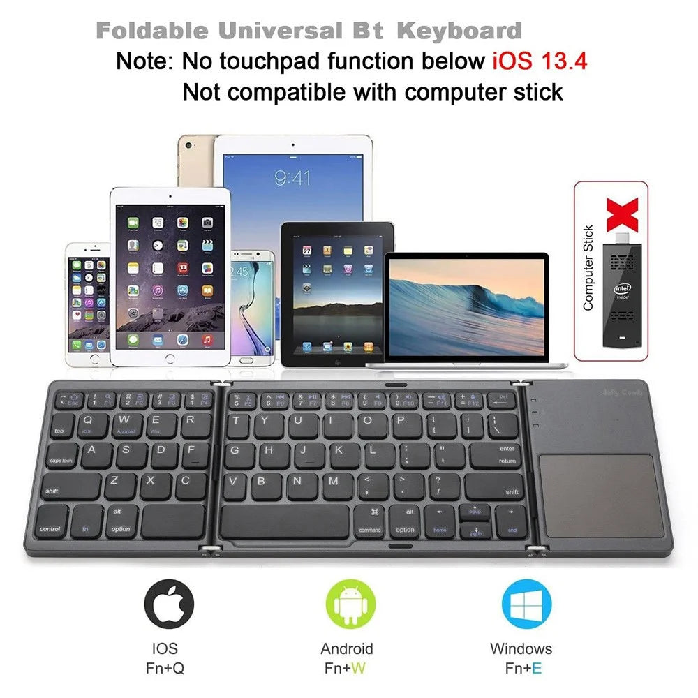 Wireless Bluetooth-Compatible Keyboard Mini Tri-Fold Keyboard with Touchpad for Tablet Phone Computer - Black - 7