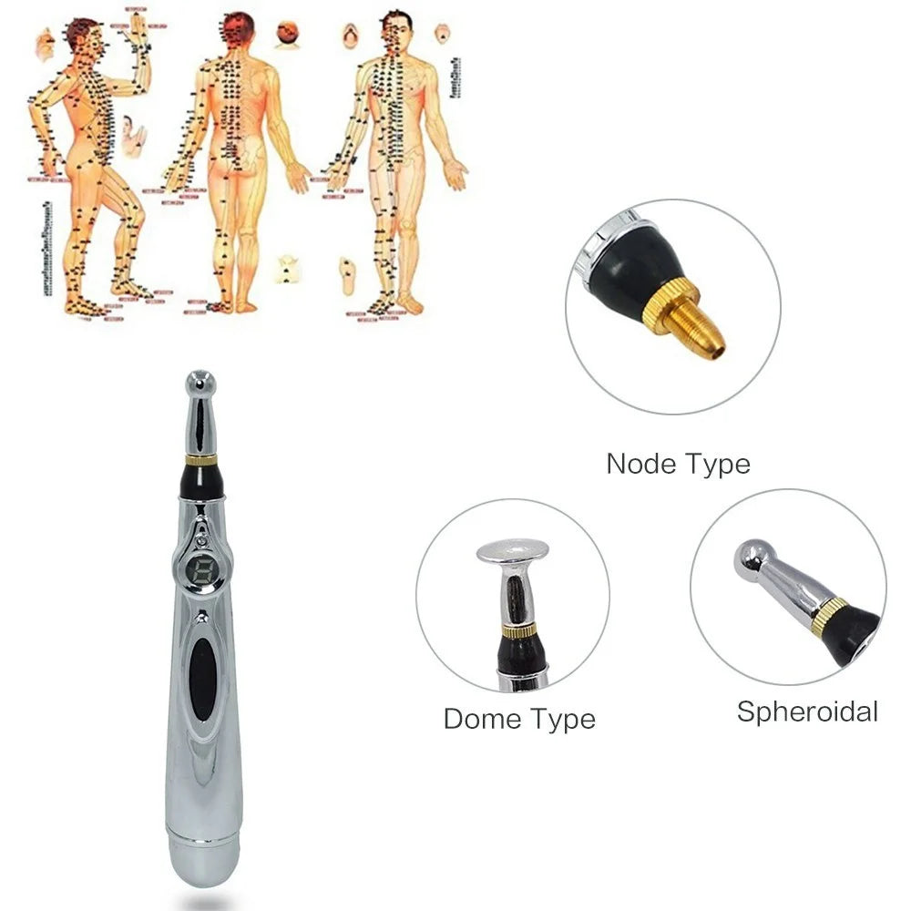 Electronic Acupuncture Pen Pain Relief Heal Massage Pen Acupuntura Body Head Leg Massage Tool - Silver - 2