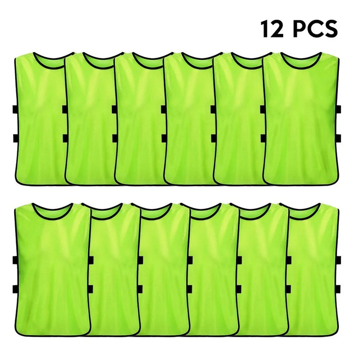12PCS Adults Soccer Quick Drying Football Vest Practice Sports Vest Breathable Bibs - Fluorescent Green - 4