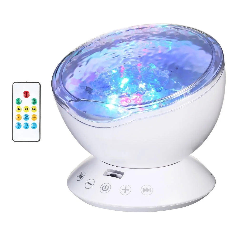 Multifunction Music Player with 4 Hypnotic Musics & Remote Control 12-LED & 7-Color Night Lights - White - 1