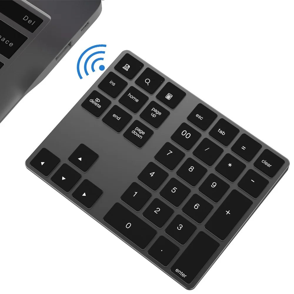 Aluminium 34-Key Wireless Numeric Bluetooth-compatible Keyboard Keypad for Windows/iOS/Android - Black - 1