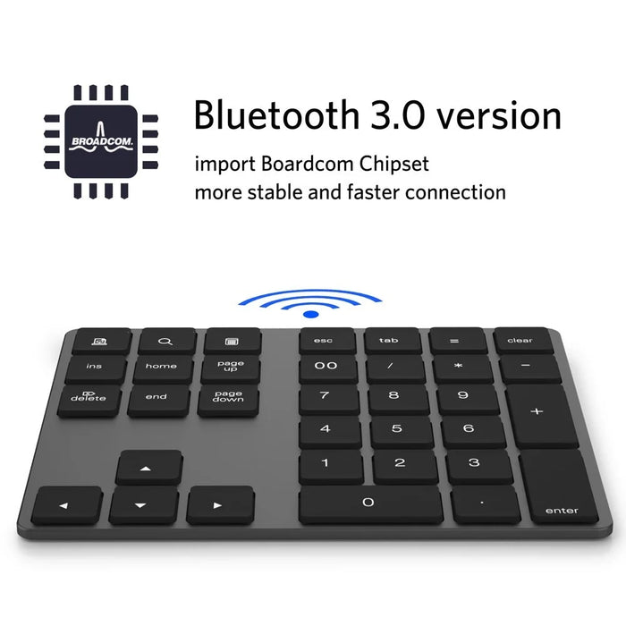 Aluminium 34-Key Wireless Numeric Bluetooth-compatible Keyboard Keypad for Windows/iOS/Android - Black - 5