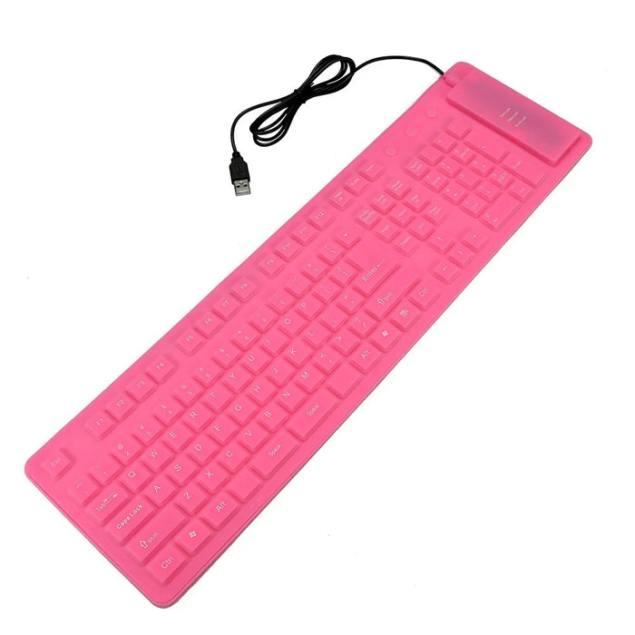 108 Keys USB Silicone Foldable Keyboard  Waterproof Dustproof USB Silent Keys - Pink - 1
