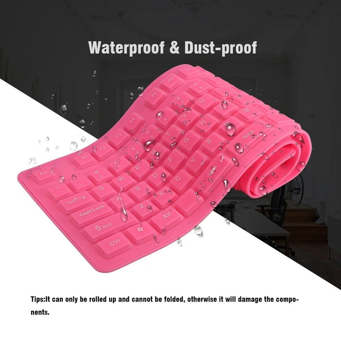 108 Keys USB Silicone Foldable Keyboard  Waterproof Dustproof USB Silent Keys - Pink - 3