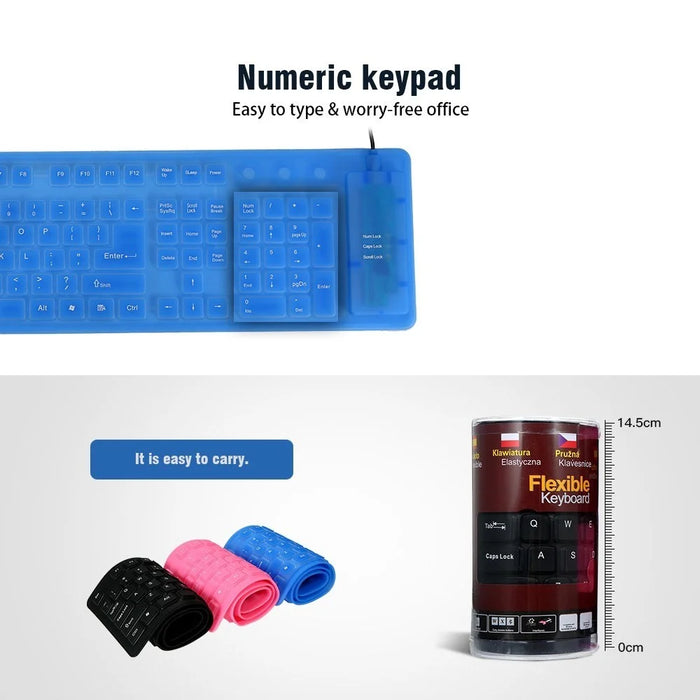 108 Keys USB Silicone Foldable Keyboard  Waterproof Dustproof USB Silent Keys - Pink - 5