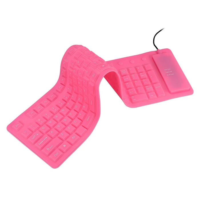108 Keys USB Silicone Foldable Keyboard  Waterproof Dustproof USB Silent Keys - Pink - 6