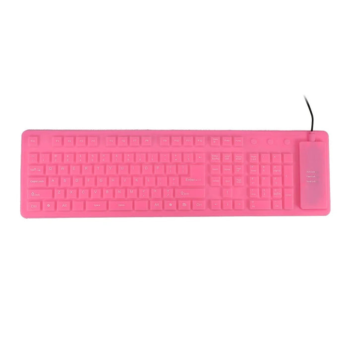 108 Keys USB Silicone Foldable Keyboard  Waterproof Dustproof USB Silent Keys - Pink - 7