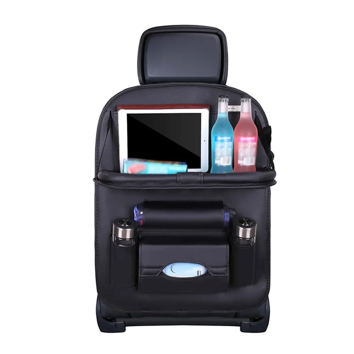 Multifunction Car Seat Back Bag Folding Table Organizer Pad Drink Storage Pocket - Black - 1