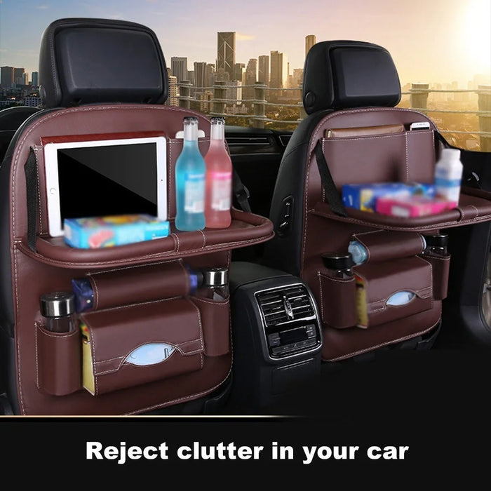 Multifunction Car Seat Back Bag Folding Table Organizer Pad Drink Storage Pocket - Black - 2