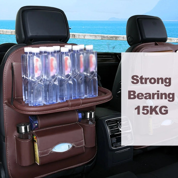 Multifunction Car Seat Back Bag Folding Table Organizer Pad Drink Storage Pocket - Black - 3