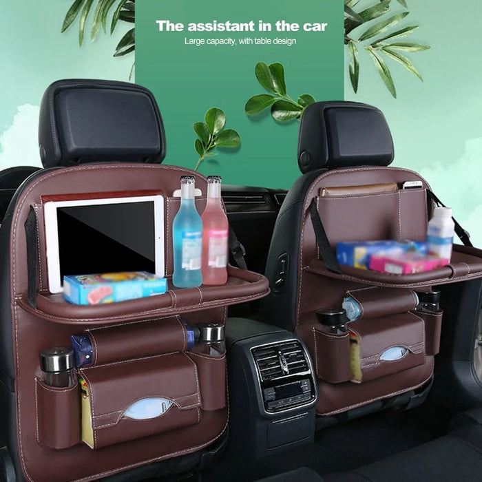 Multifunction Car Seat Back Bag Folding Table Organizer Pad Drink Storage Pocket - Black - 7