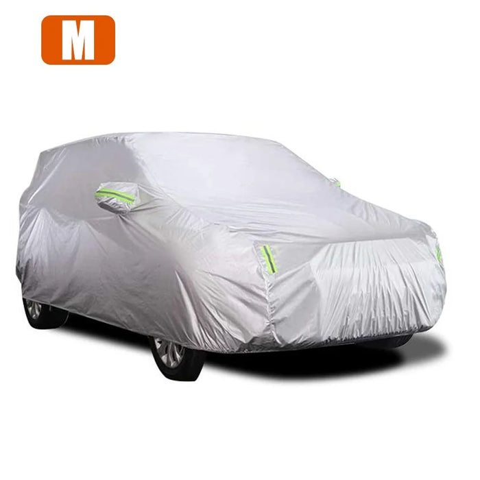 Car Cover Full Sedan Covers with Reflective Strip Sunscreen Protection Dustproof - Silver/Size: M - 1