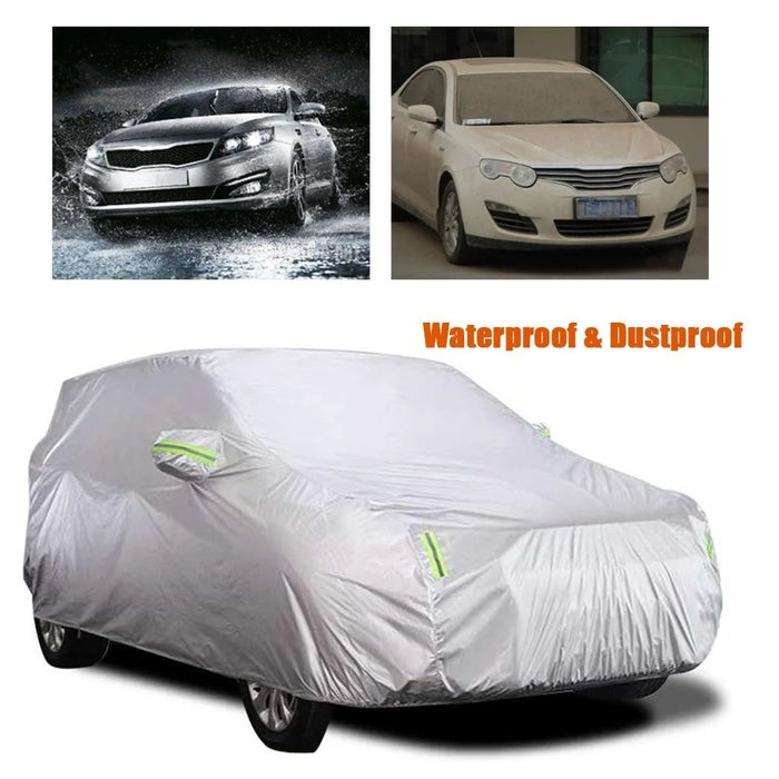 Car Cover Full Sedan Covers with Reflective Strip Sunscreen Protection Dustproof - Silver/Size: M - 2