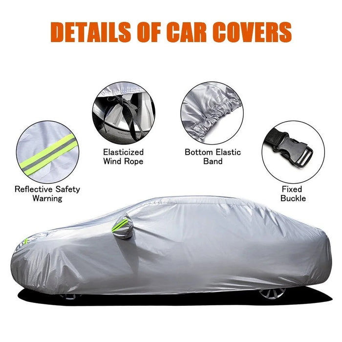 Car Cover Full Sedan Covers with Reflective Strip Sunscreen Protection Dustproof - Silver/Size: M - 4