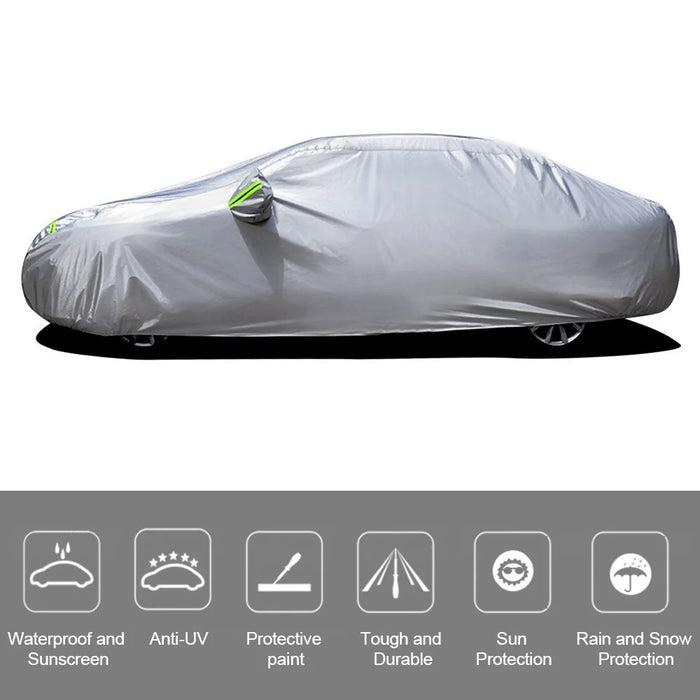 Car Cover Full Sedan Covers with Reflective Strip Sunscreen Protection Dustproof - Silver/Size: M - 5