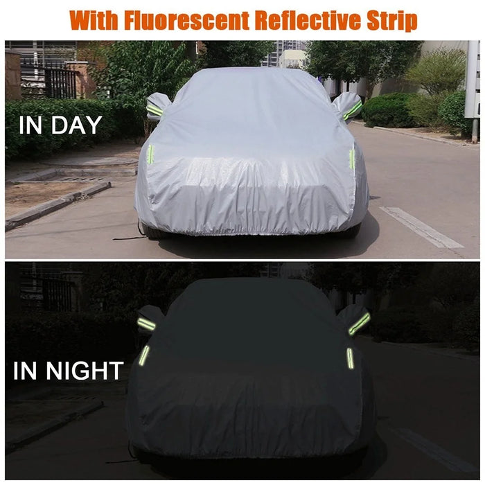 Car Cover Full Sedan Covers with Reflective Strip Sunscreen Protection Dustproof - Silver/Size: M - 6