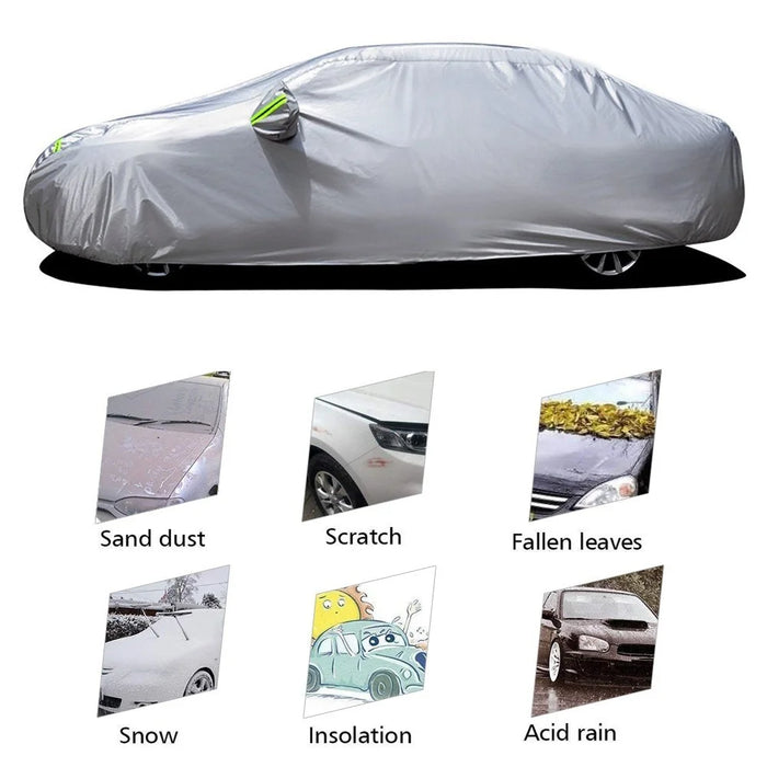 Car Cover Full Sedan Covers with Reflective Strip Sunscreen Protection Dustproof - Silver/Size: M - 7